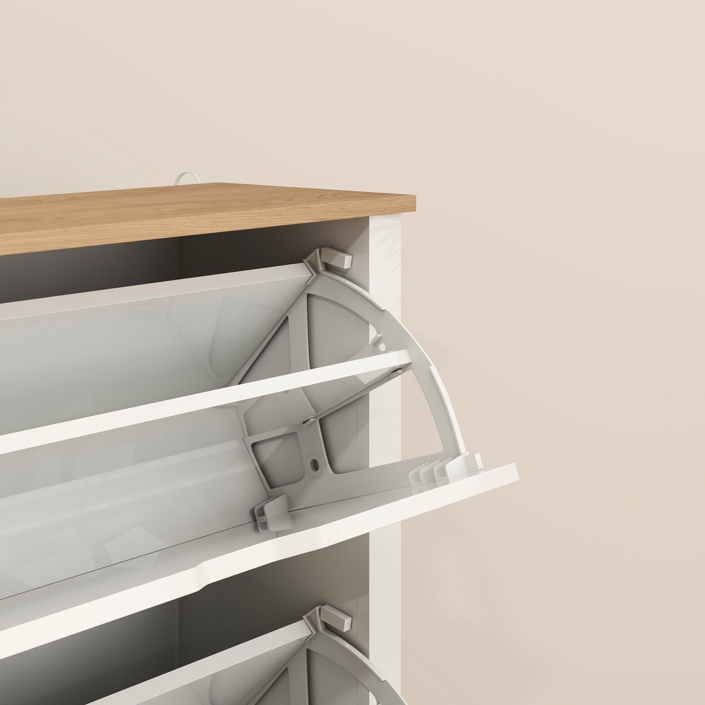 Slim Shoe Cabinet, Narrow Shoe Cupboard with 2 Flip Drawers, Adjustable Shelves for 12 Pairs of Shoes, High Gloss White