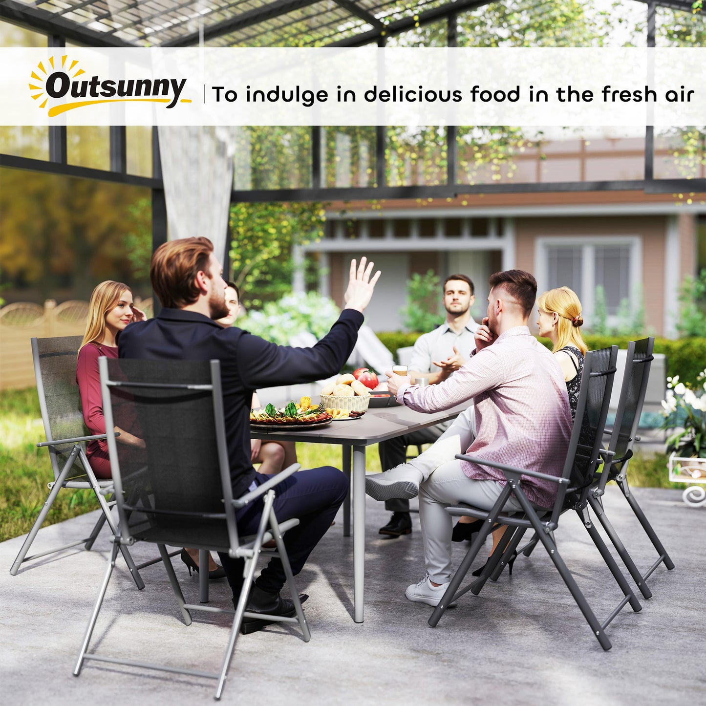 Garden Table, Outdoor Dining Table for 6 People, 160 x 90 x 74 cm, with Rust Resistant Metal Frame, WPC Top, for Balcony
