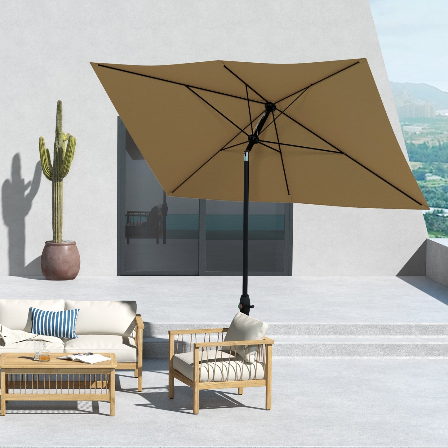 3 x 2 m Garden Parasol Umbrella with Aluminium Pole, UPF 50+ Rectangular Outdoor Table Parasol Sun Shade