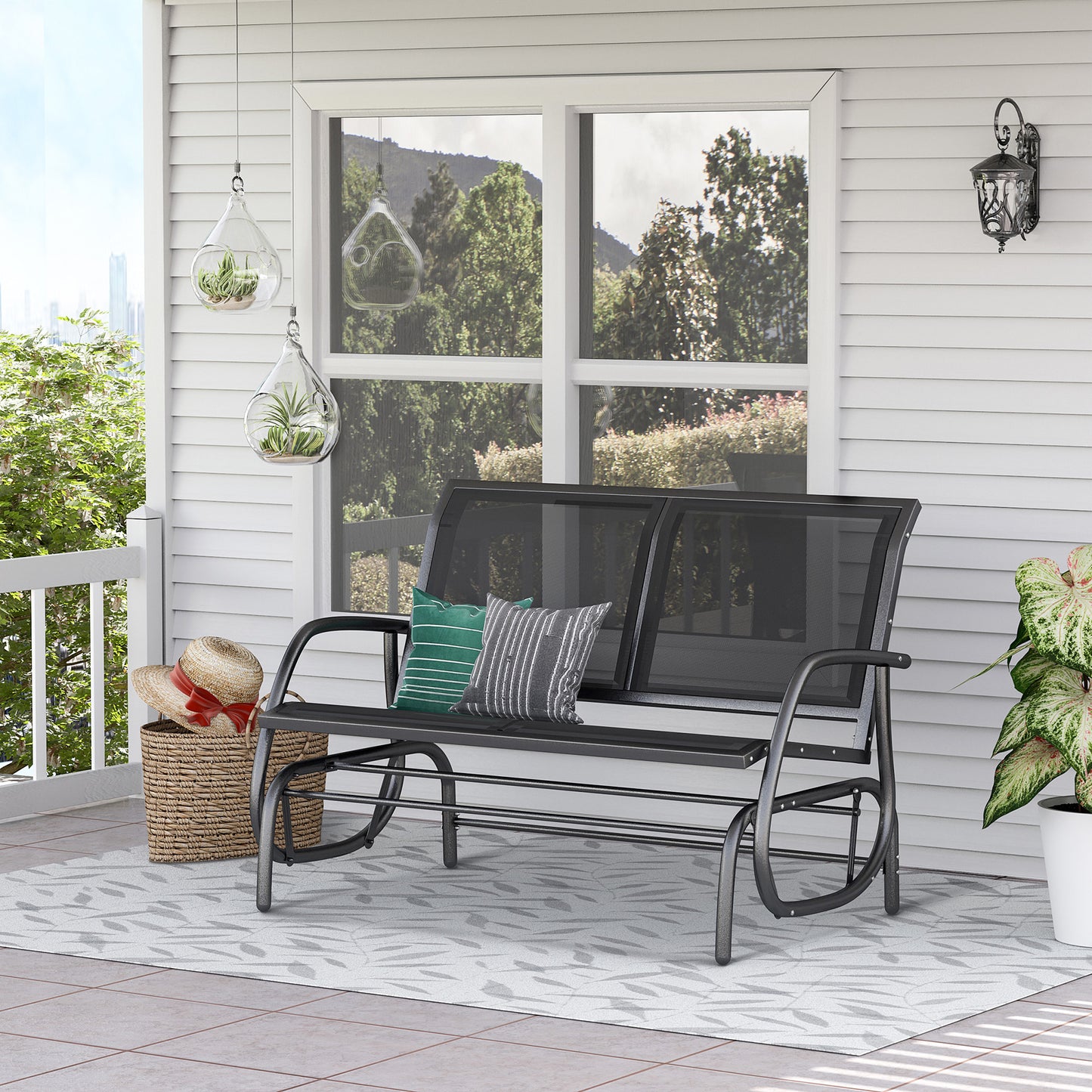 2-Person Outdoor Glider Bench Patio Double Swing Gliding Chair Loveseat w/Power Coated Steel Frame for Garden Patio Porch