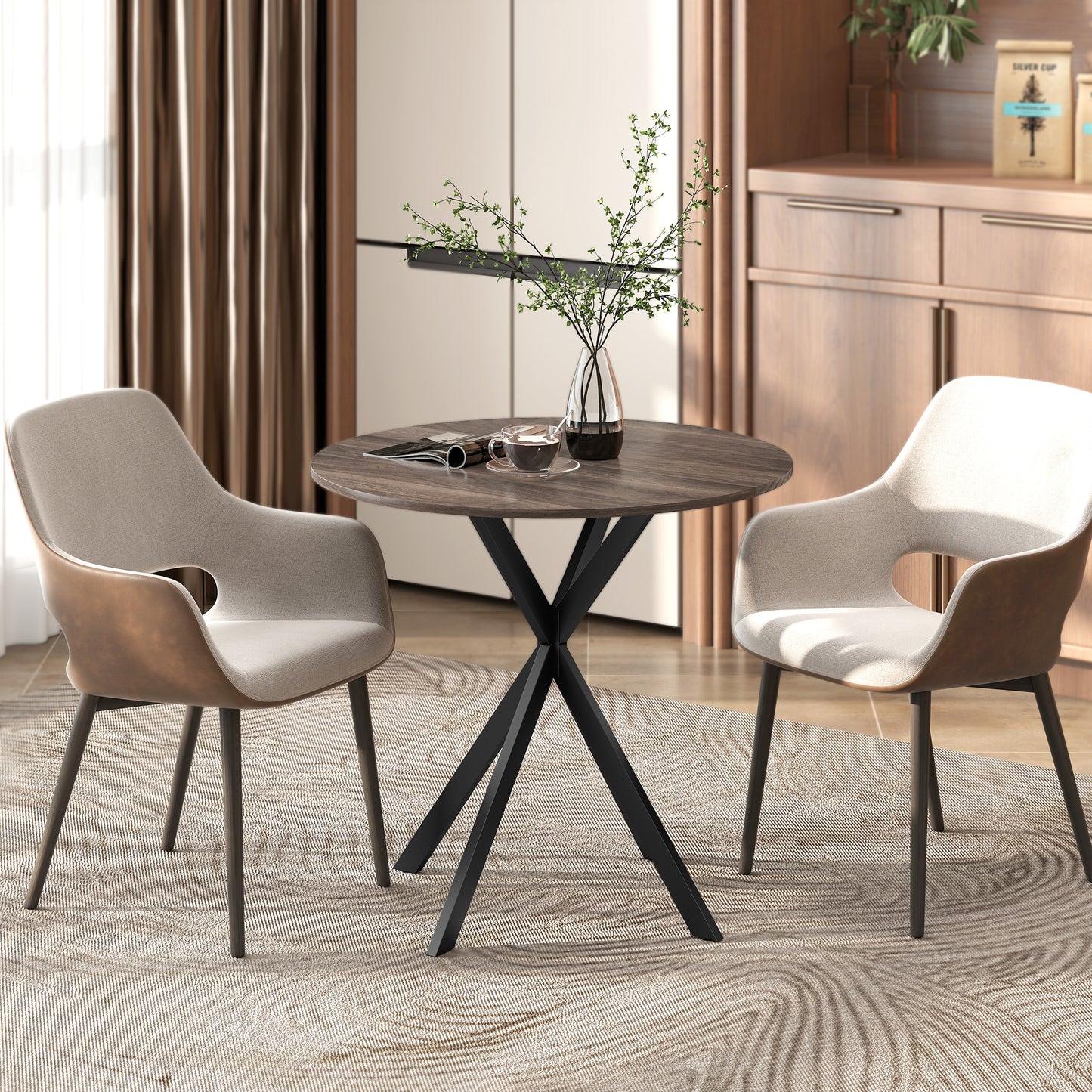 80cm Industrial Round Dining Table - Brown