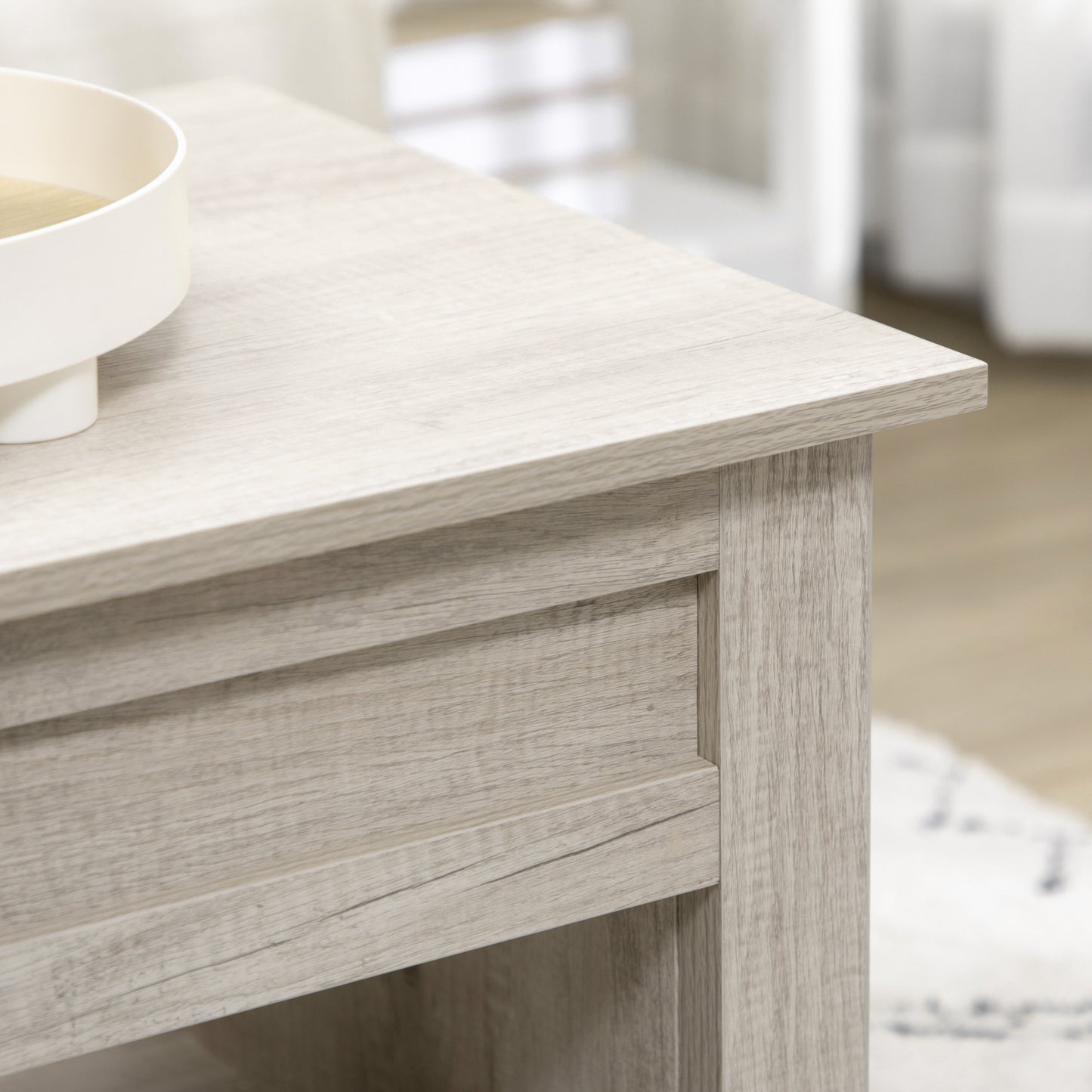 Lift Top Coffee Table w/ Hidden Storage Compartment Open Shelves Lift Tabletop Pop Up Centre Table for Living Room Oak Effect