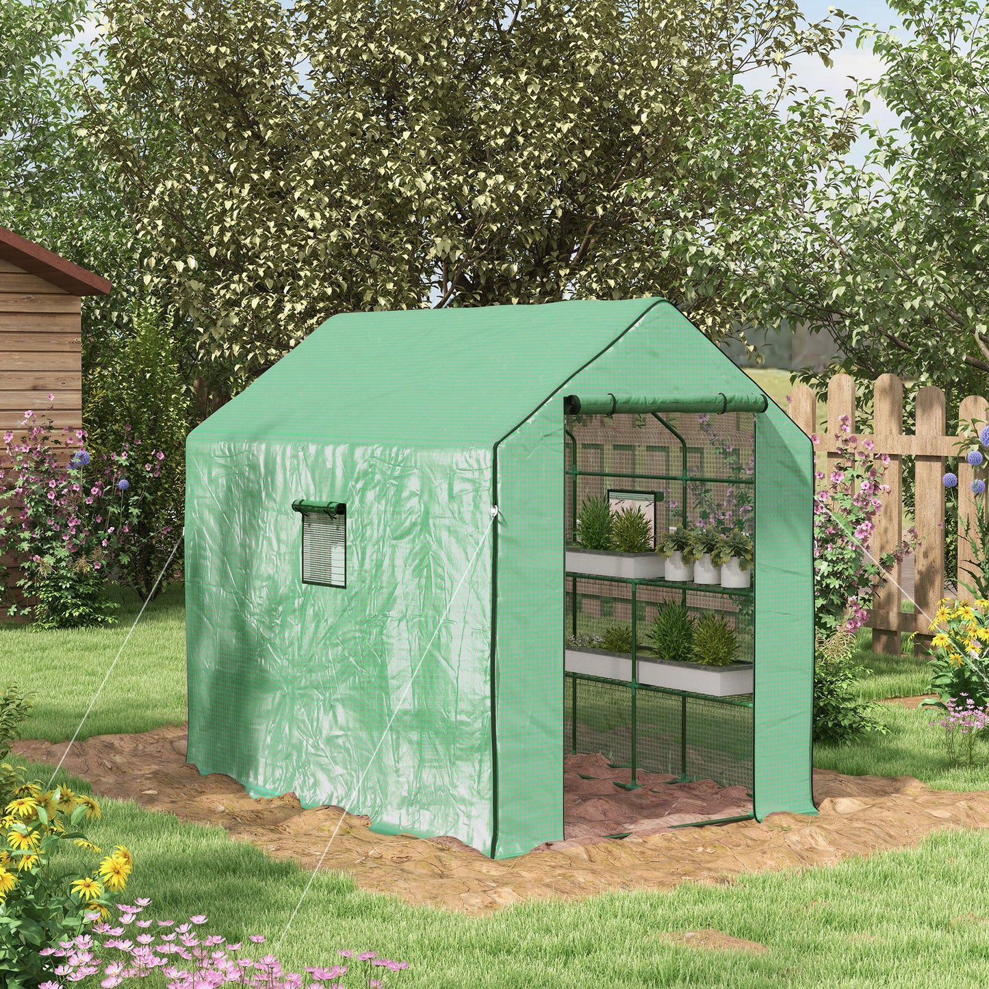 Walk-in Greenhouse with 3 Tier 12 Shelves, Small Greenhouse with Reinforced PE Cover