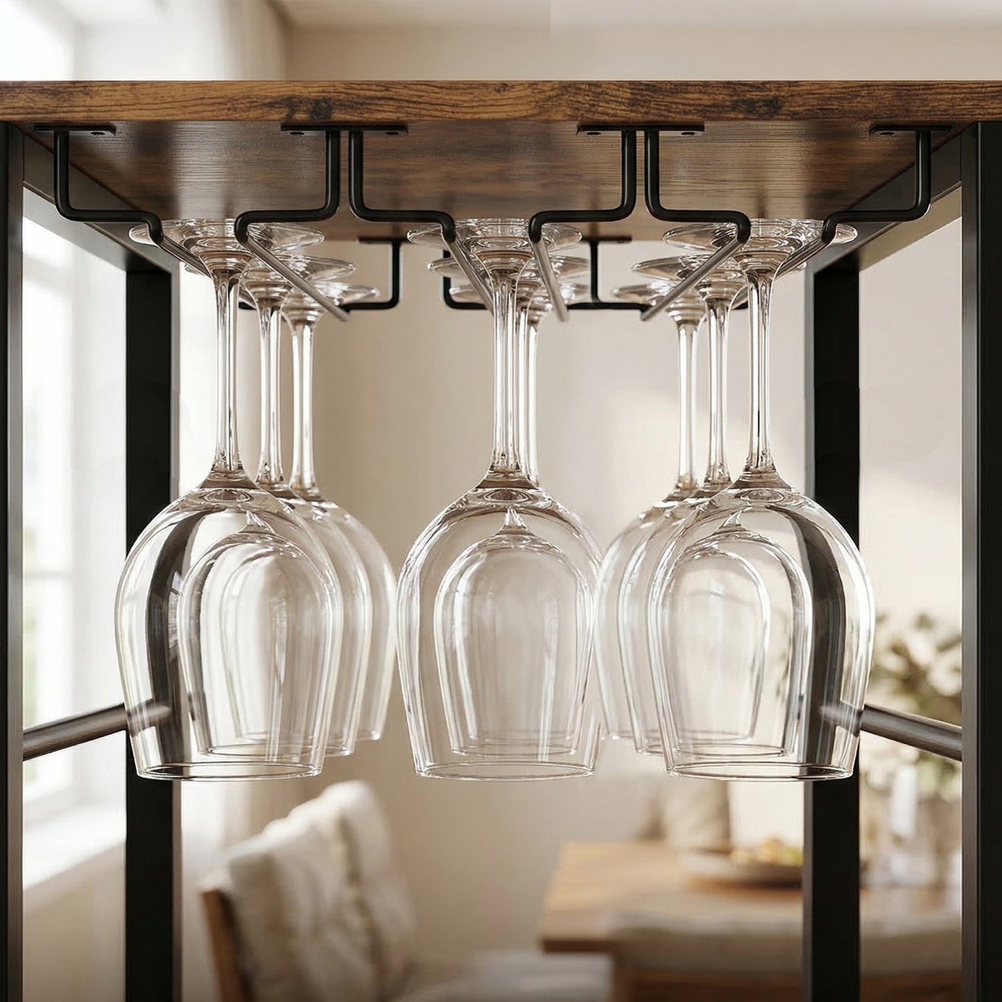 Industrial Wine Bar Cabinet Freestanding Liquor Cabinet 16-Bottle Wine Rack Glass Holder Rustic Brown