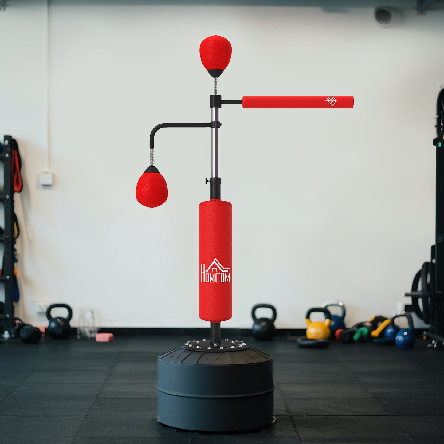 4-in-1 Boxing Punching Bag, Freestanding with 2 Speed Bals, 360° Reflex Bar, 160-230cm Adjustable Height, Red