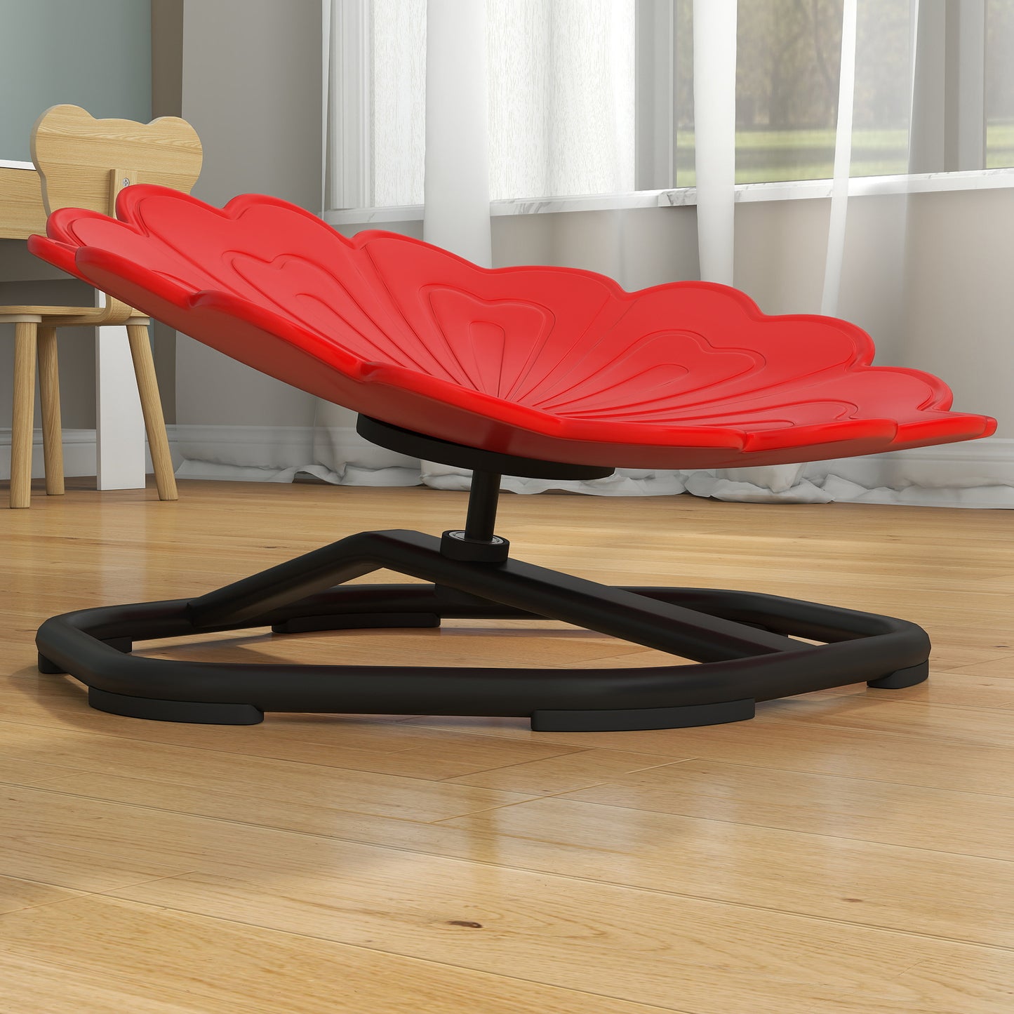 Flower-Shaped Sensory Spinning Chair with Non-Slip Base for Balance/Coordination, Red