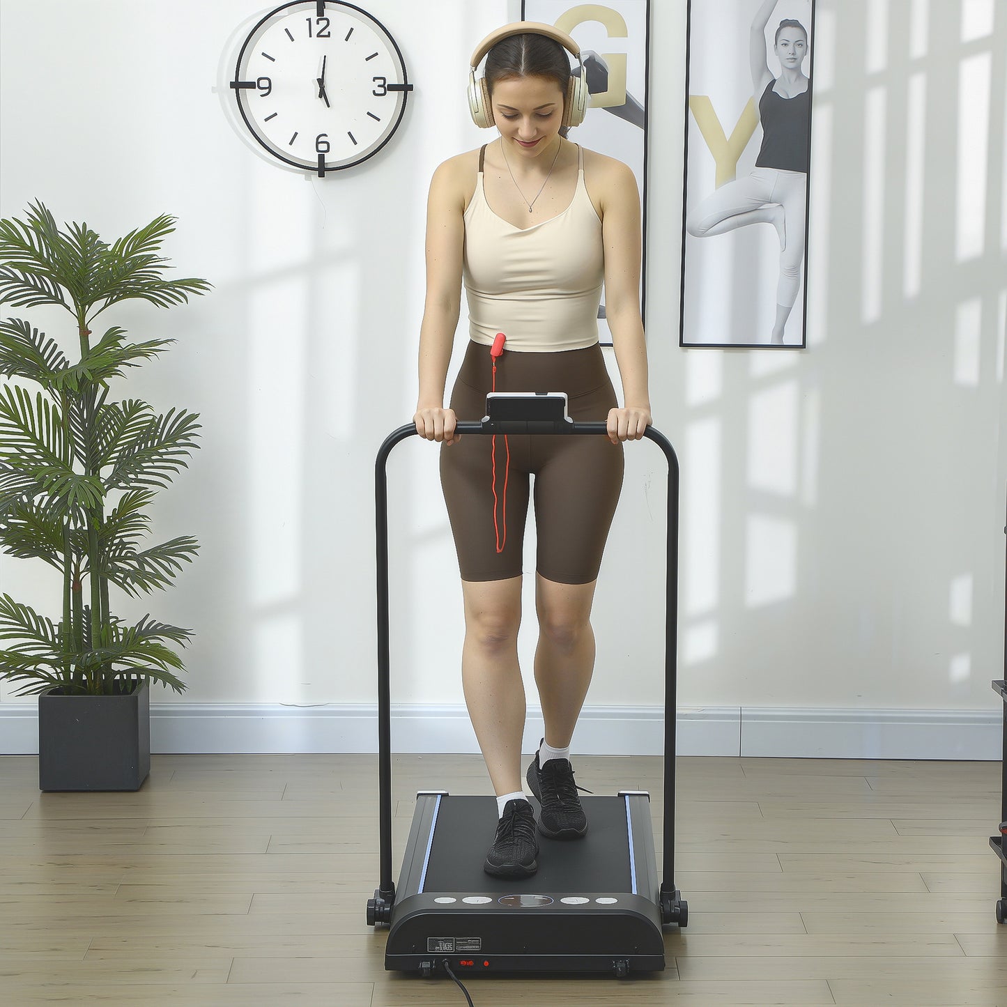 Foldable Walking Treadmill, with LED Display and Wheels, for Home, Office, Gym, Blue