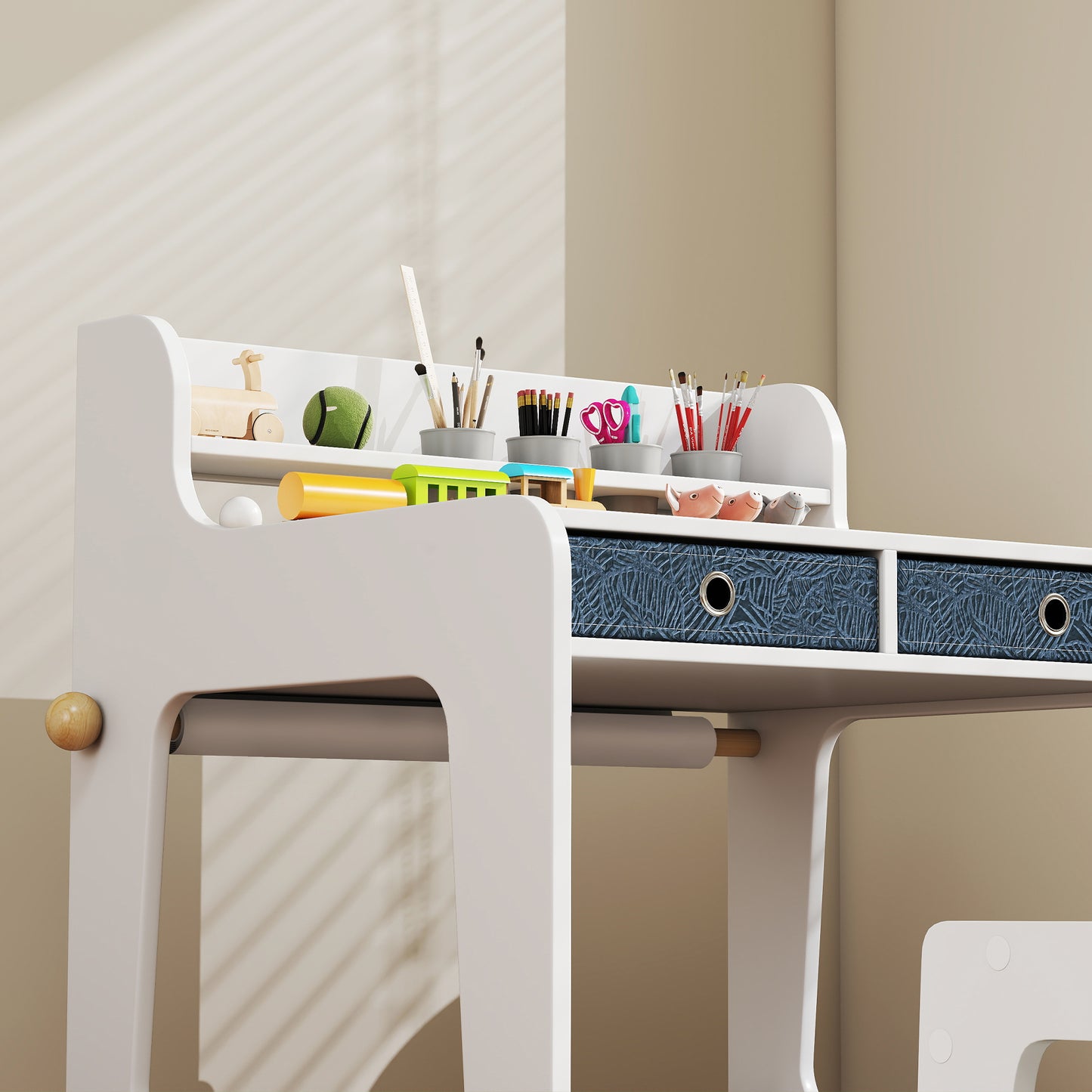 Art Table and Chair Set for children, Kids Art Desk and Chair Set with Storage Shelf and Drawers