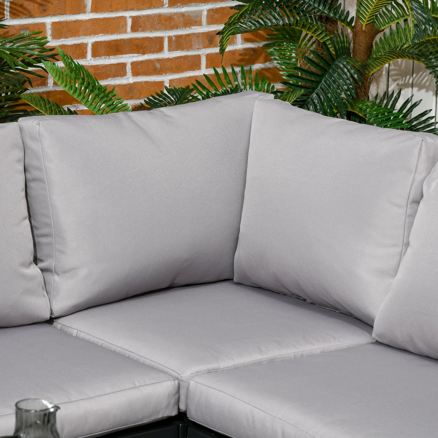 5 Seater Garden Corner Sofa Set, 4 Pieces Metal Garden Furniture Set with Loveseats, Glass Top Coffee Table