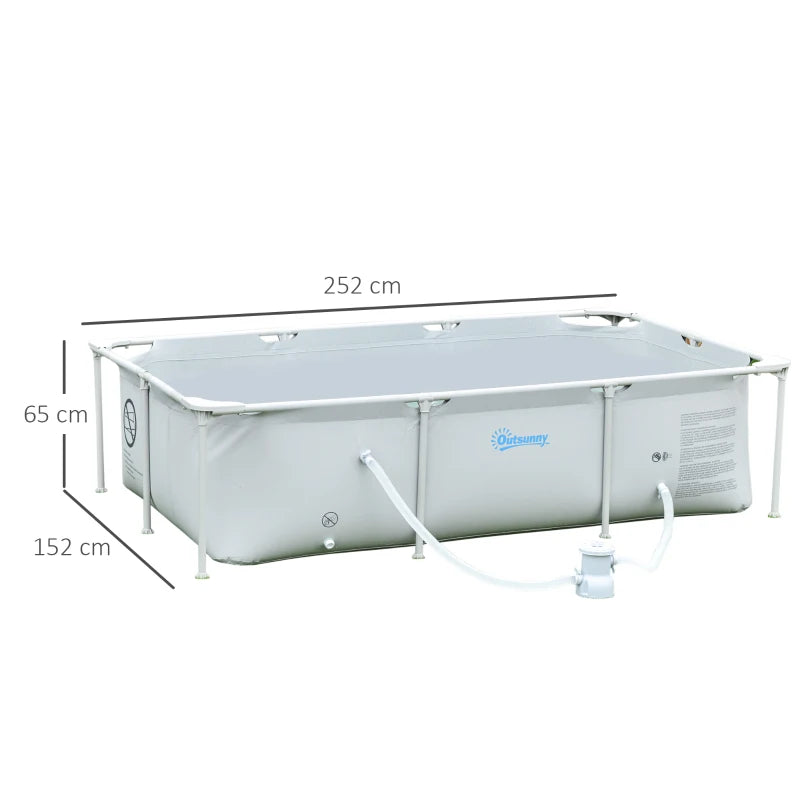 Steel Frame Pool with Reinforced Sidewalls, Filter Pump and Filter Cartridges - Light Grey