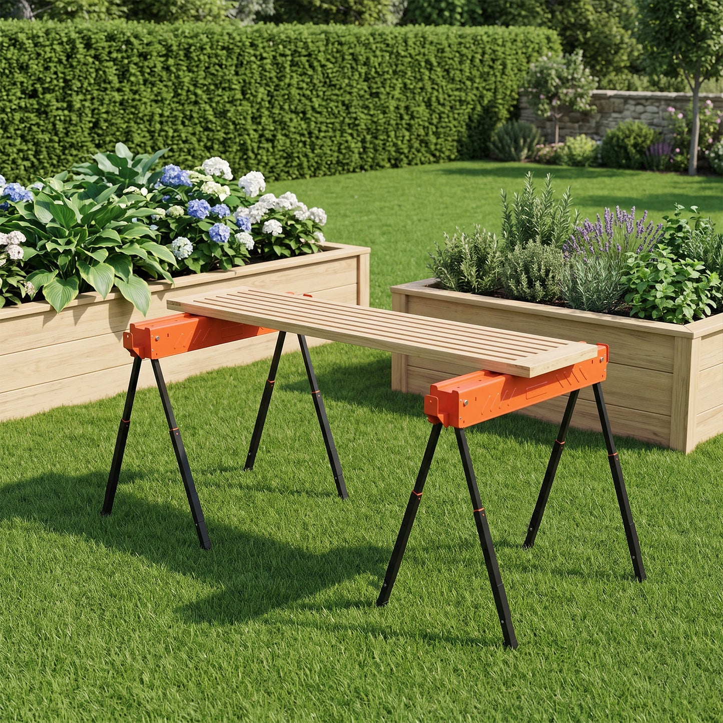 Saw Horses Twin Pack, Folding Work Bench Sawhorses with Height Adjustable Legs, 2x4 Bracket, Orange