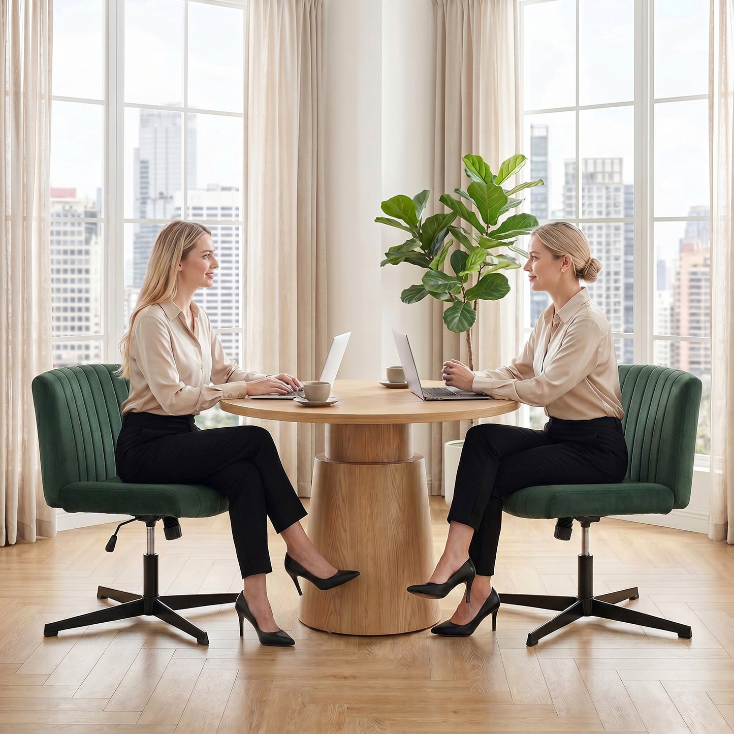 Flannel Criss Cross Legged Desk Chair, Armless Office Chair No Wheels, Green