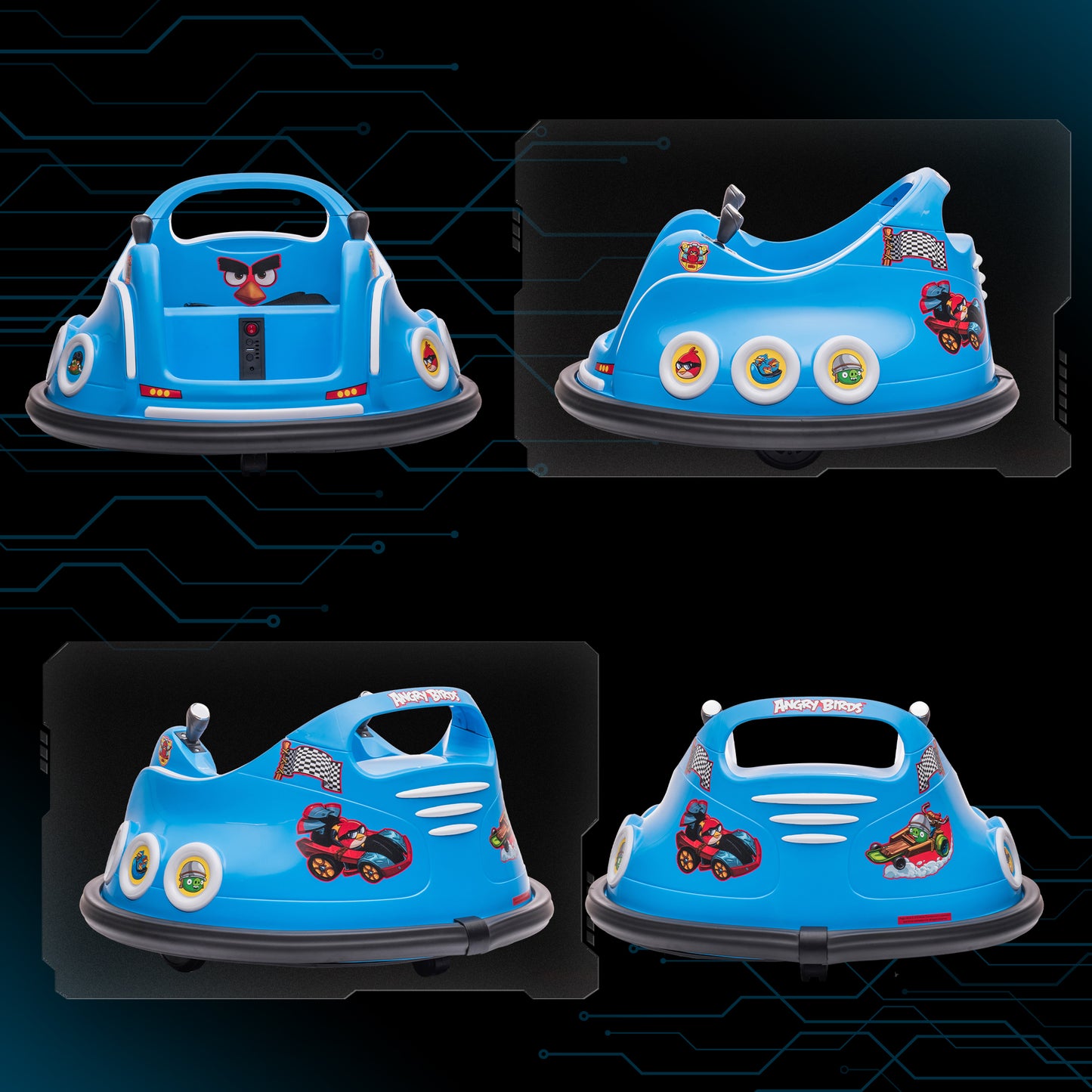 Angry Bird Licensed Waltzer Car, 12V Kids Bumper Car w/ Joysticks, Remote, Music LED Lights, Blue