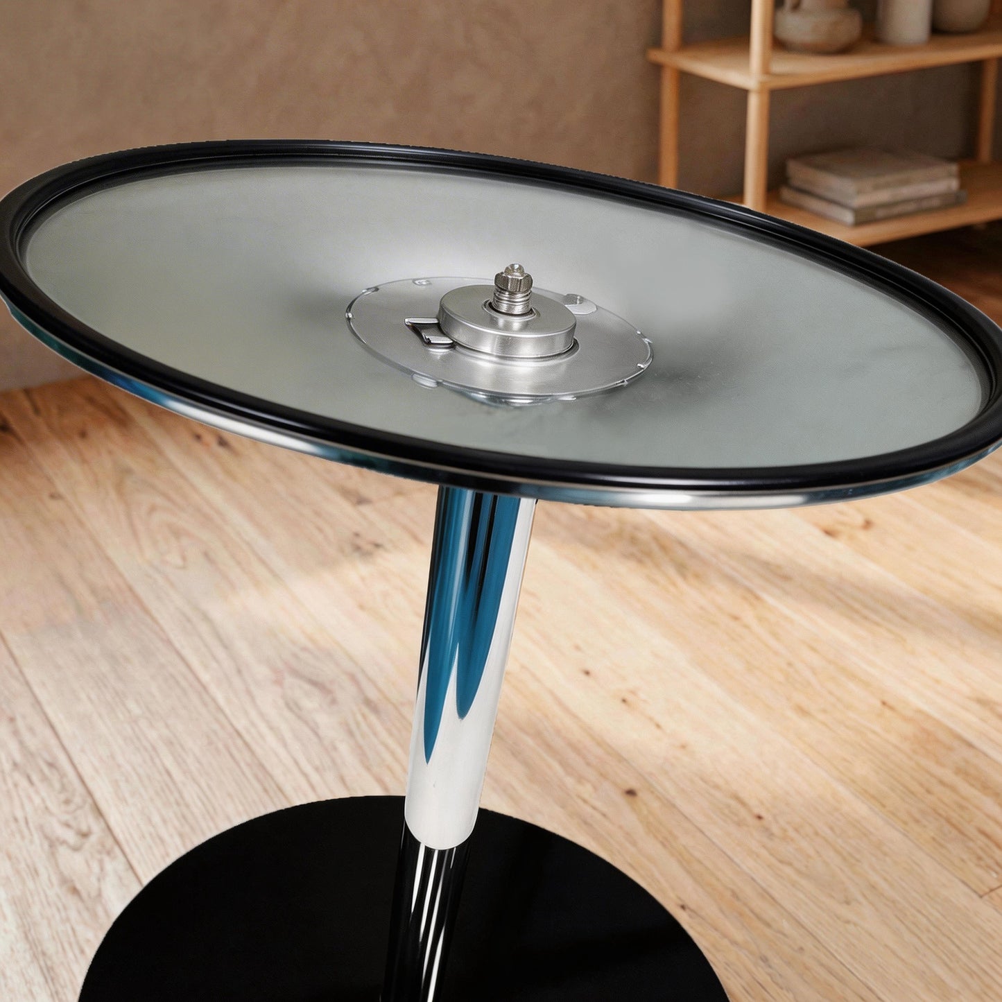Round Bar Table, Modern Dining Table with Tempered Glass Top and Steel Frame for 4, 70 x 70 x 75.5cm, Black