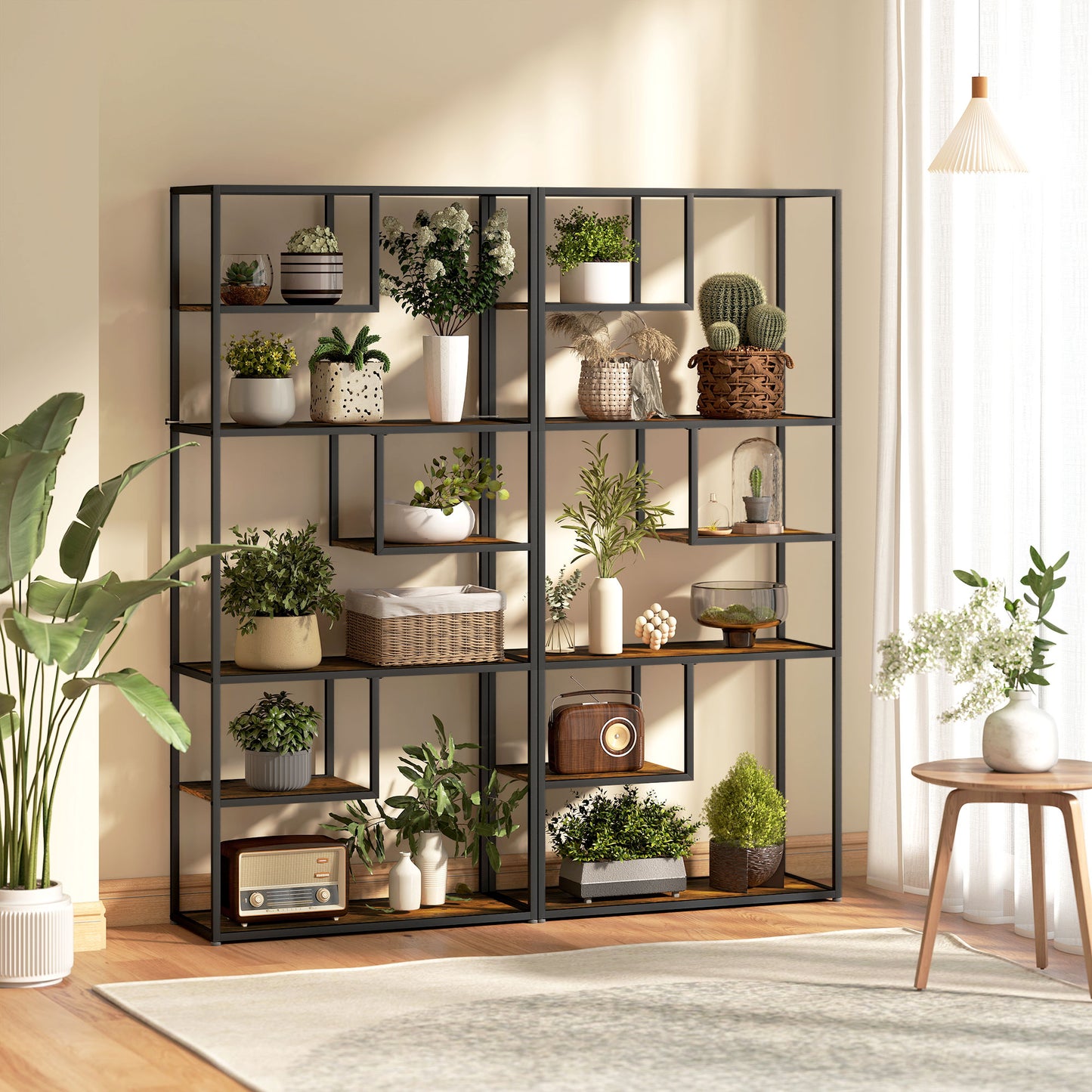 Industrial Bookcase Shelf, 6 Tier Metal Shelving, Storage Shelves for Living Room, Home Office, Bedroom, Rustic Brown