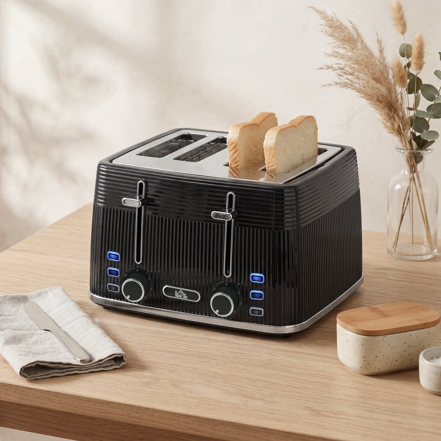 4 Slice Toaster with 7 Browning Levels, Bread Toaster with Removable Crumb Tray, Black