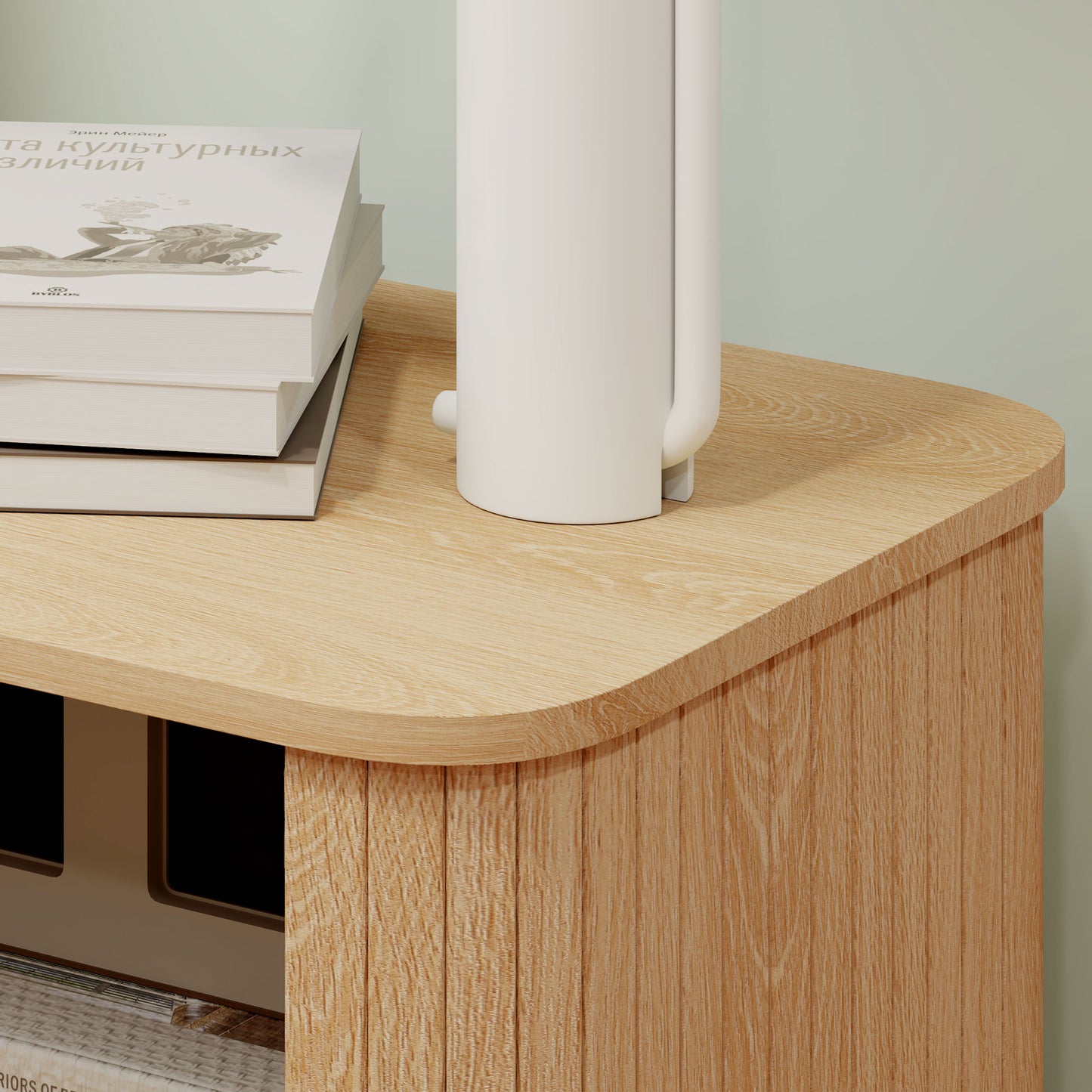 Nightstand with Sliding Doors and Metal Legs Oak Tone