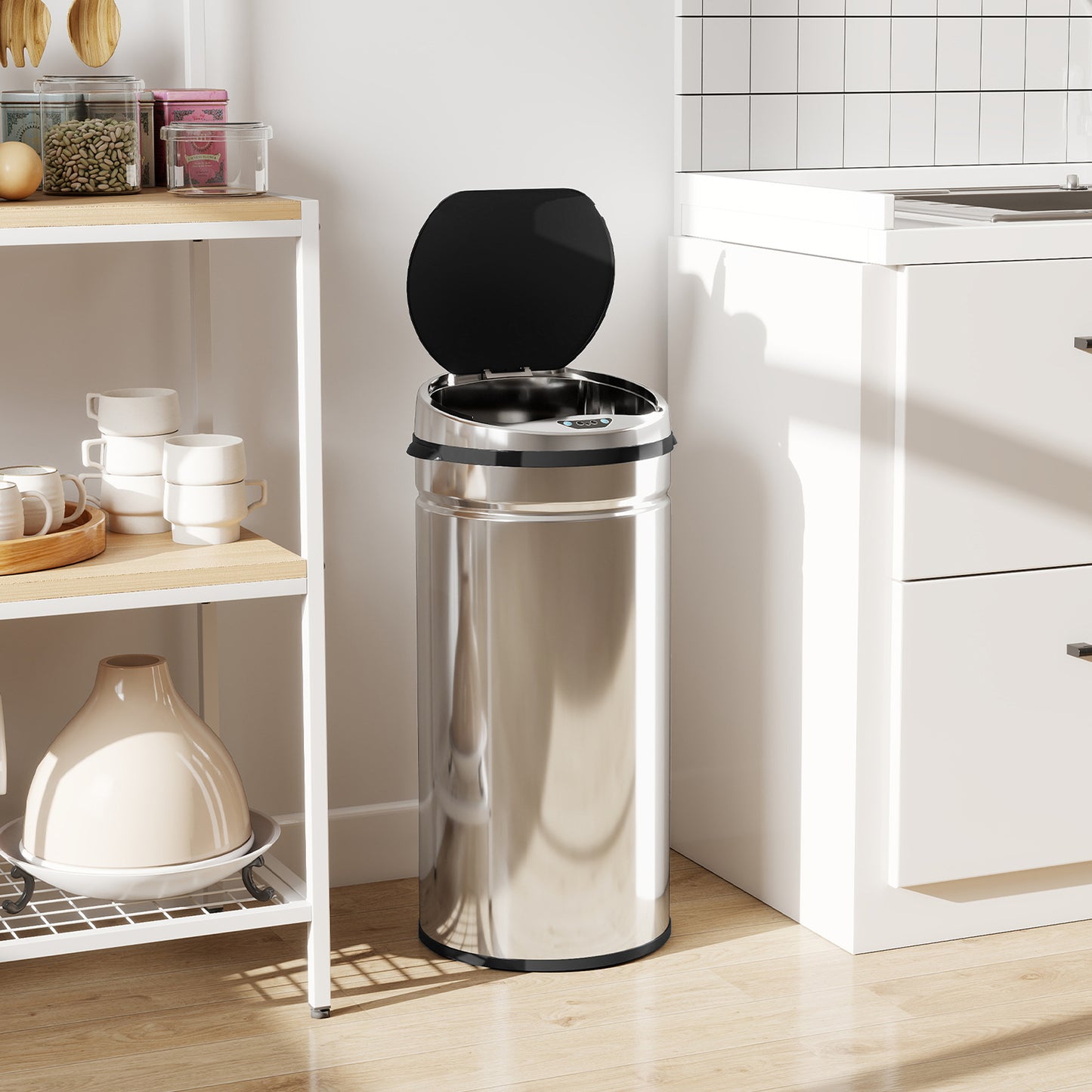 42L Automatic Motion Sensor Rubbish Bin with Fingerprint Resistant, Stainless Steel, Silver Tone