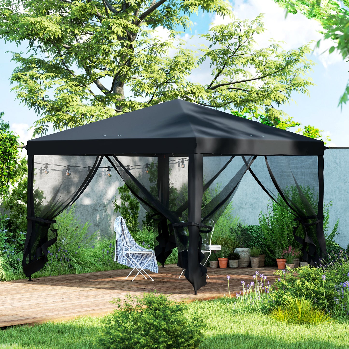 3 x 3 m Pop Up Gazebo, 420D Garden Tent Canopy with Removable Mesh Sidewall Netting, Carry Bag for Garden Patio Outdoor