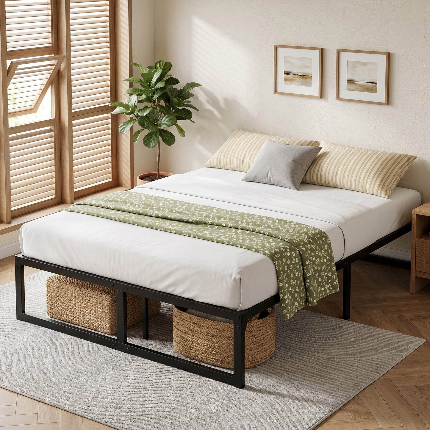 4ft Small Double Bed Frame with Underbed Storage and Steel Slat Support, 32.5 cm Height, Noise-Free, Black