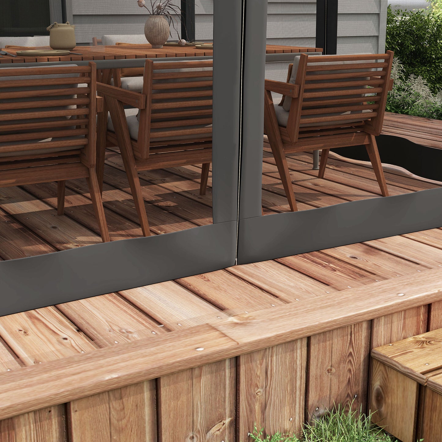3 x 3m Aluminium Frame Pergola, with Retractable Roof - Dark Grey