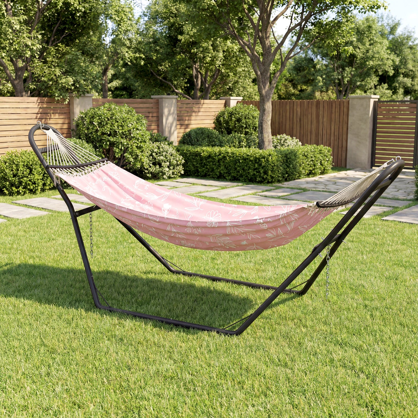 9ft Hammock Stand Adjustable Hammock Frame with Non-Slip Feet for Indoor Outdoor, 150 kg Capacity, Black