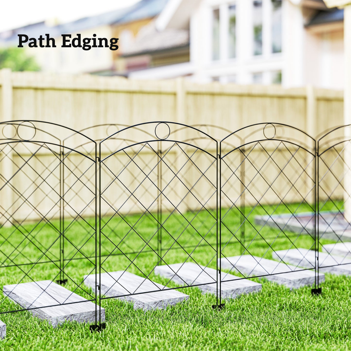 Steel Decorative Outdoor Picket Fence Panels Set of 4, Black