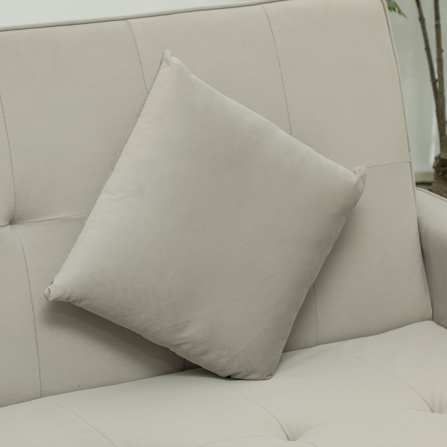 3 Seater Velvet Sofa Bed, Convertible Pull-Out Sofa Bed with Adjustable Backrest, Space Saving Living Room Sofa, Beige
