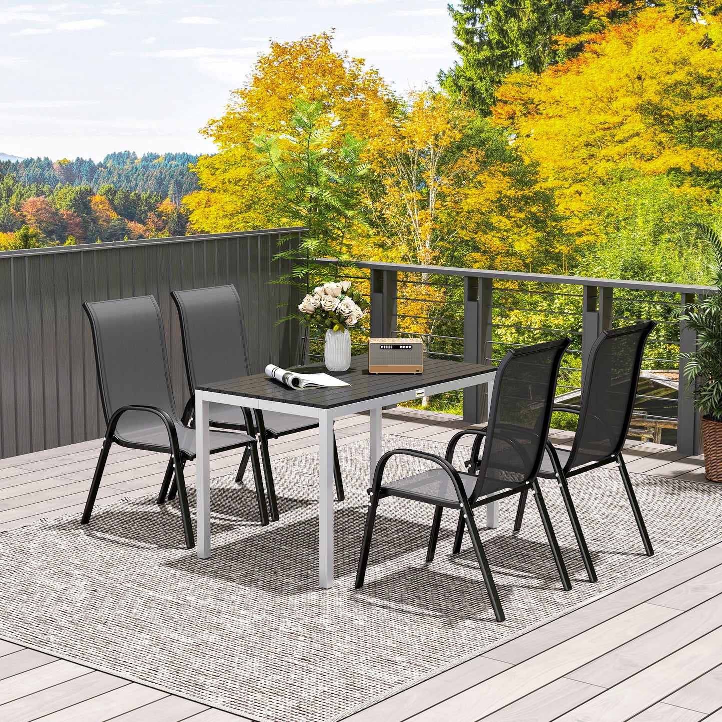 Garden Table for 4-6, 120 x 70 cm Outdoor Dining Table with Rust-Resistant Aluminium Frame, Easy Maintenance Slatted Top
