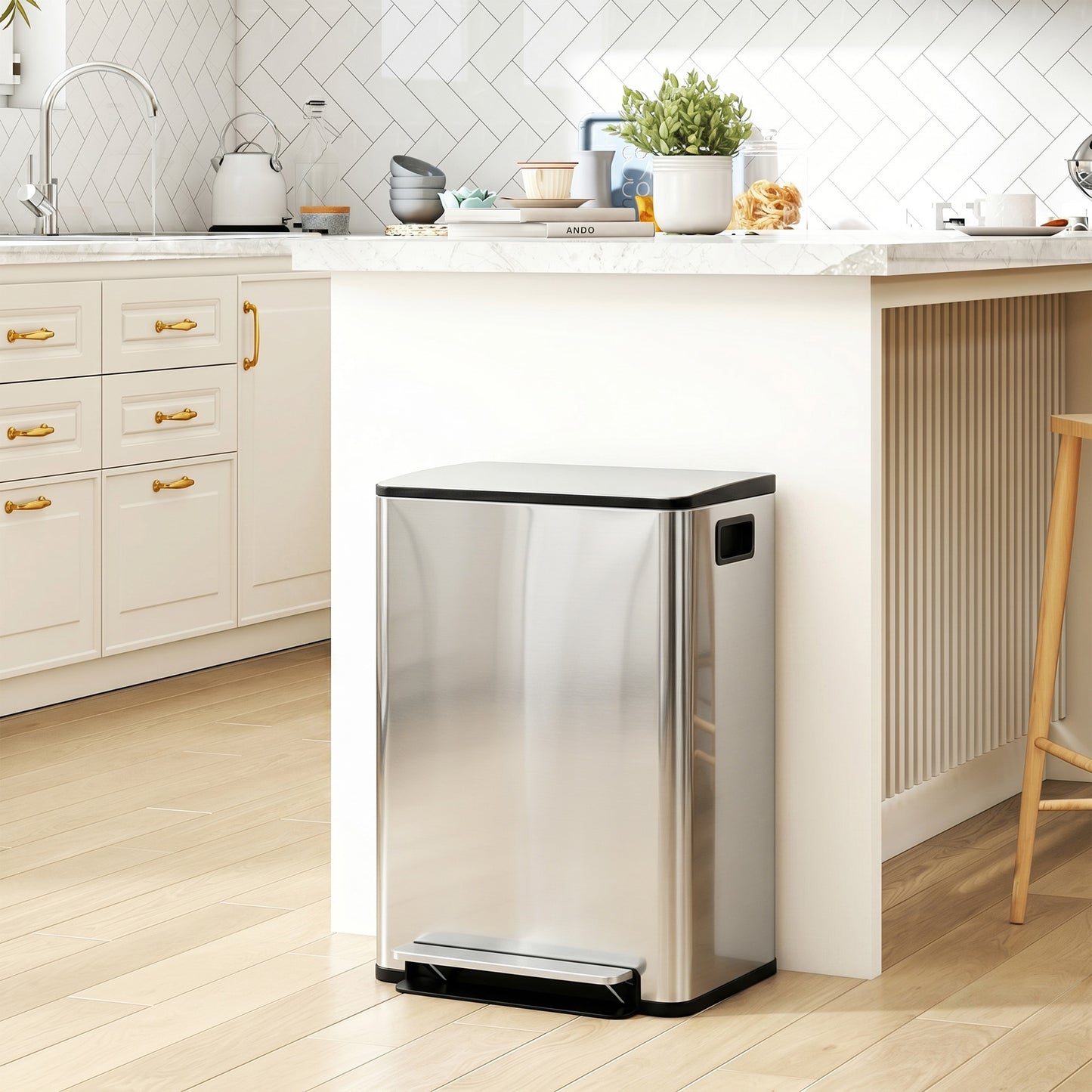 60L Dual Compartment Stainless Steel Bin, with Deodoriser Holders - Silver Tone