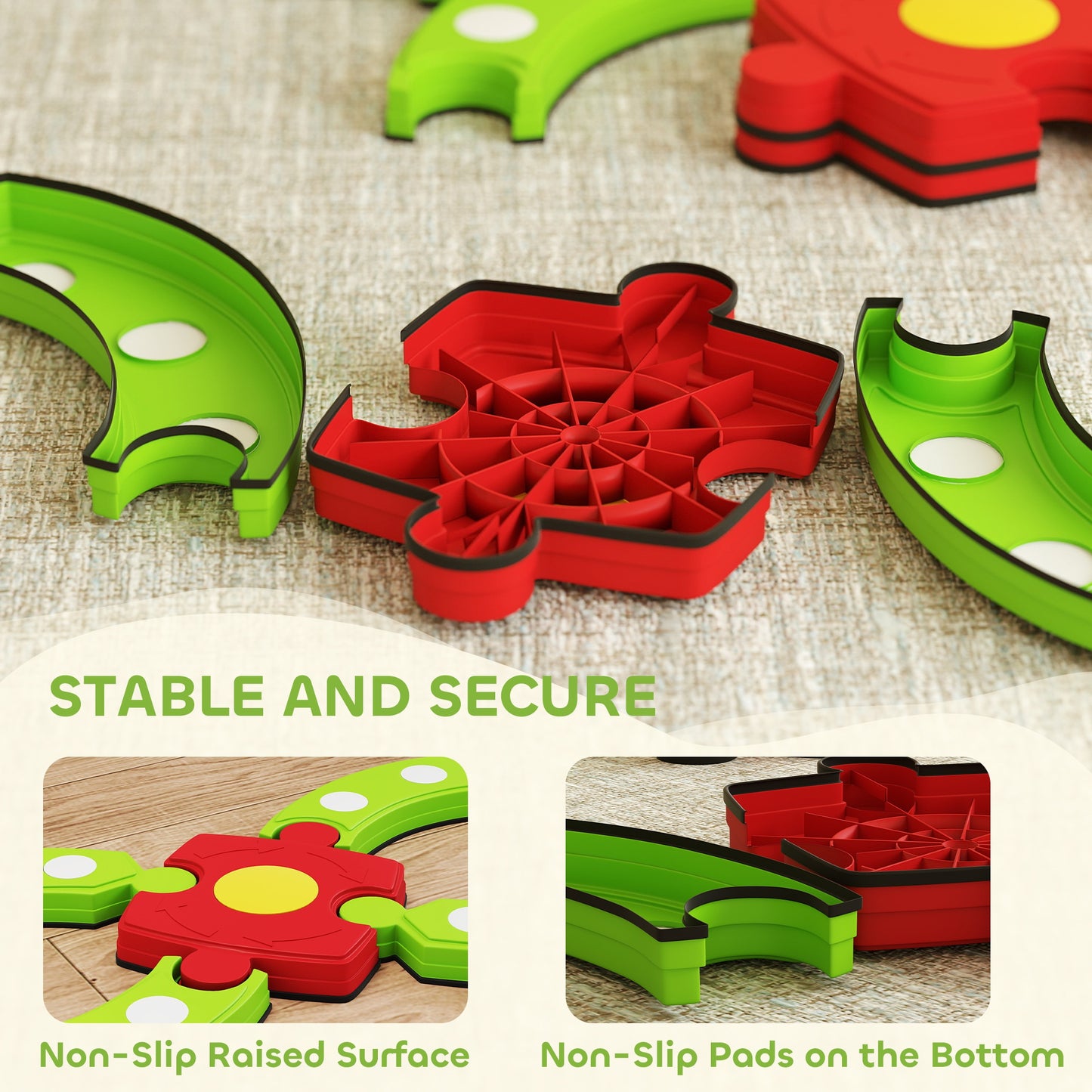 13 PCS Kids Balance Beam Stepping Stones Set with Non-slip Textured Surface, Outdoor Indoor for Toddlers, Green