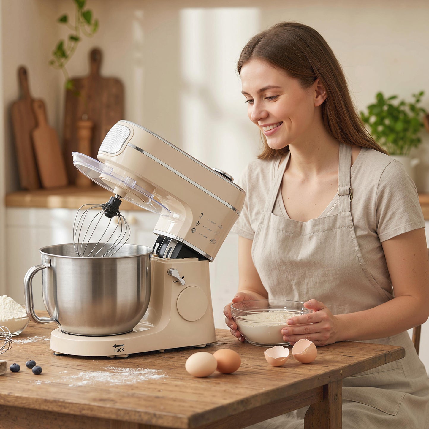 Stand Mixer, 6L 1400W Tilt-Head Food Mixer with 11 Speeds, Pulse & Fermentation Function, LED Display, Cream