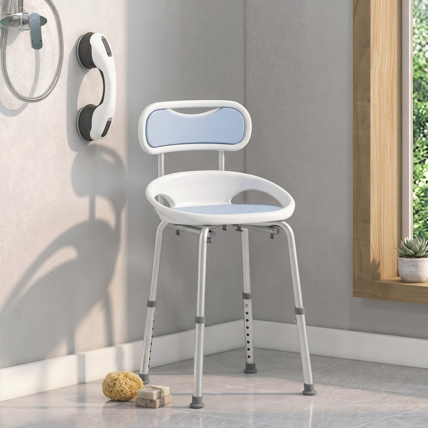 Shower Chair with Padded Seat Adjustable Height Shower Stool Bath Seat with Back and Anti-Slip Feet