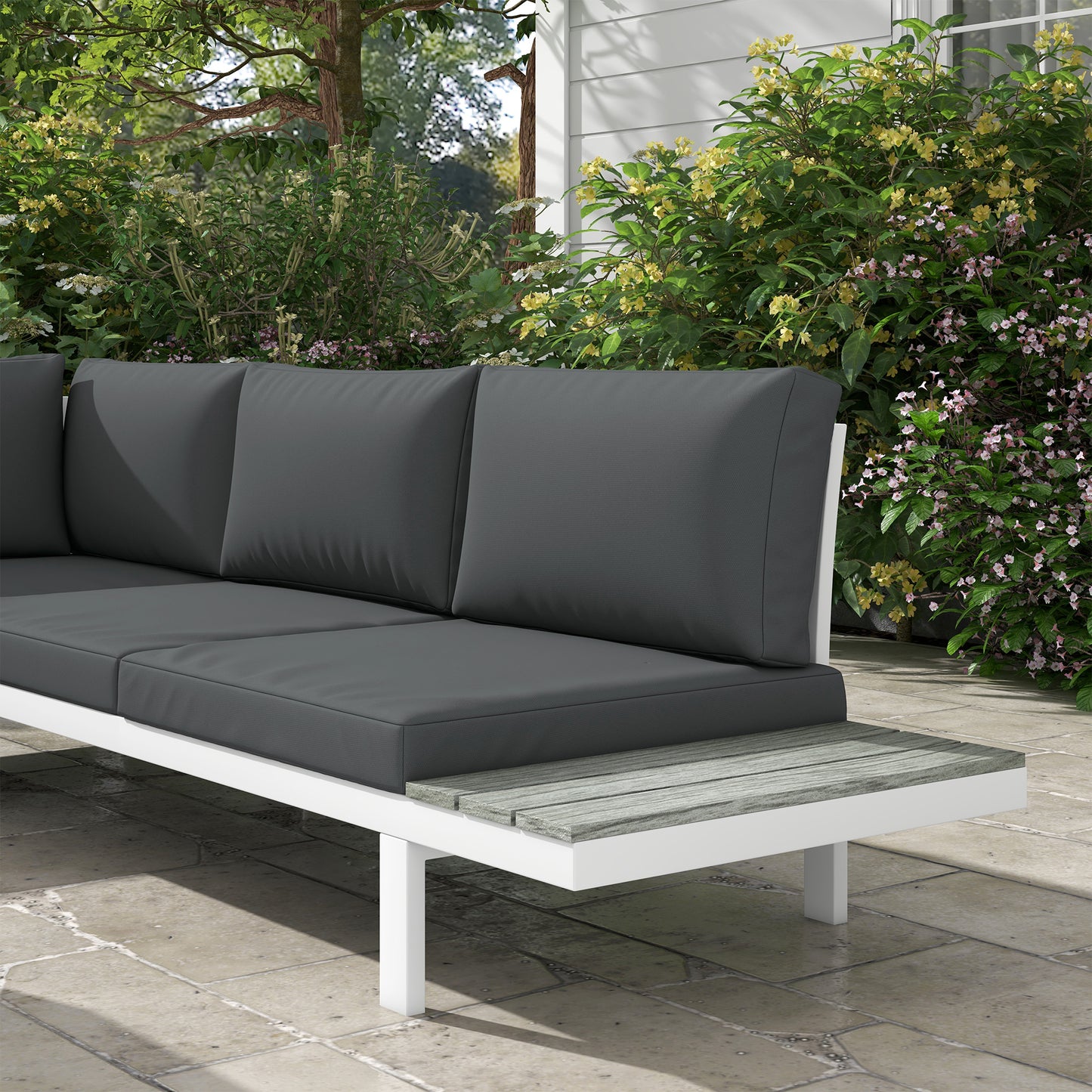 4 Pieces Garden Furniture Set, 5-Level Reclining Garden Corner Sofa Set, Outdoor Lounge Conversation Sectional with Cushions
