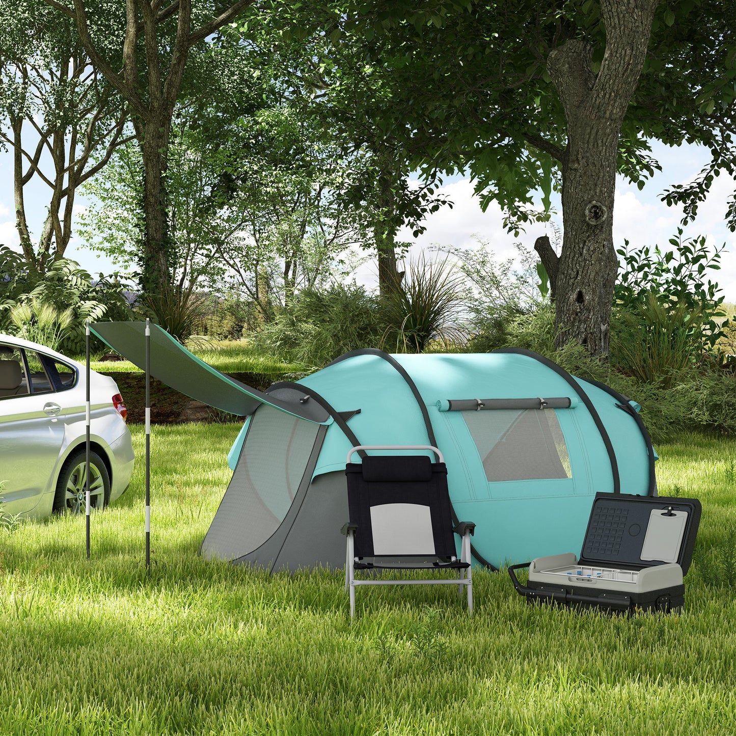 40L Camping Fridge, Portable Freezer Compressor Car Refrigerator with LED, Telescopic Handle