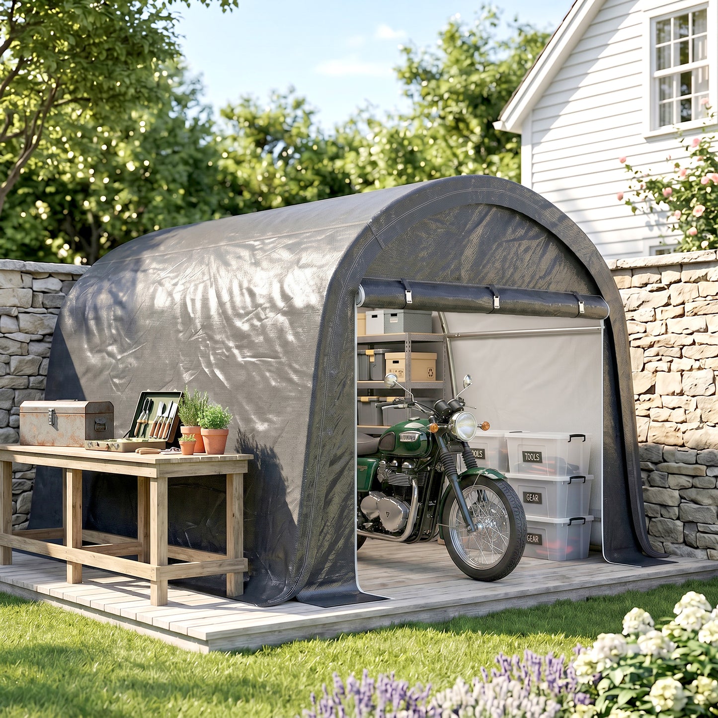 3 x 3(m) Garden Storage Tent, Heavy Duty Outdoor Shed with 2 Doors
