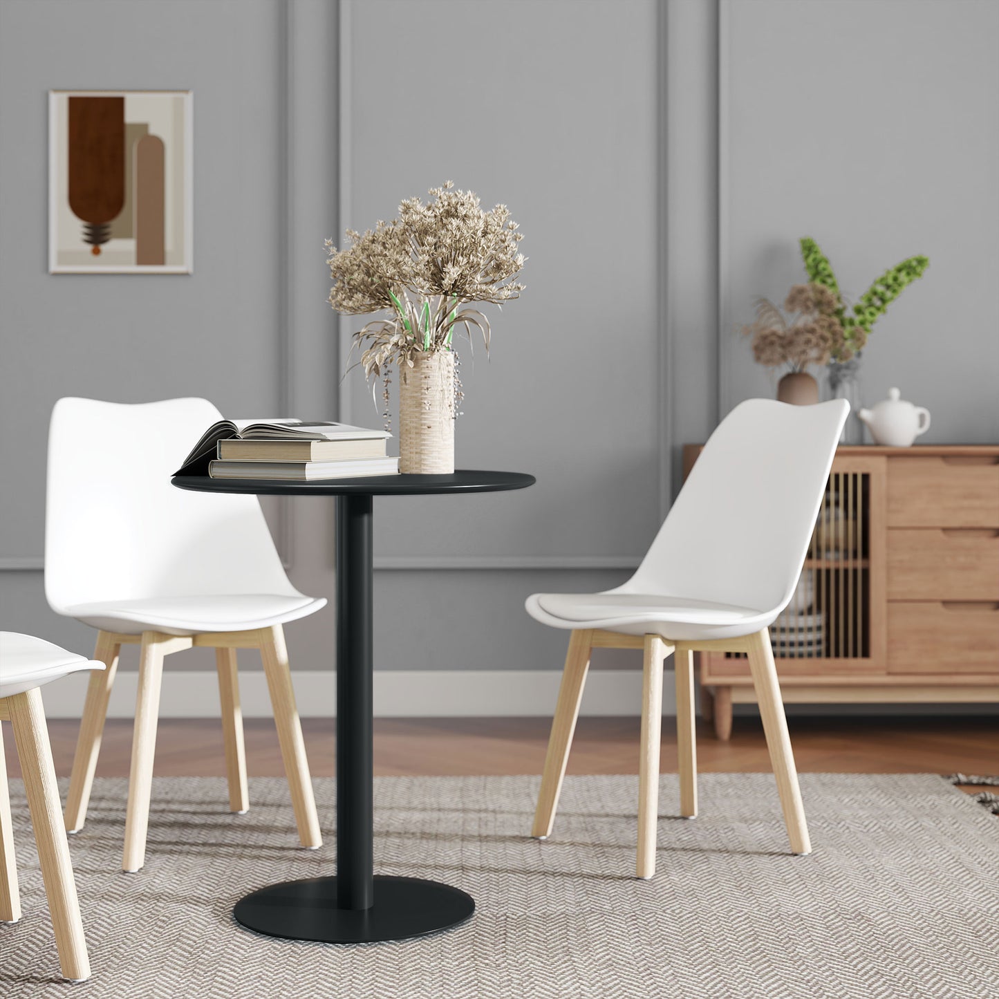 Dining Table, Round Kitchen Table with Steel Base for Living Room, Dining Room, 60 x 60 x 72cm, Black