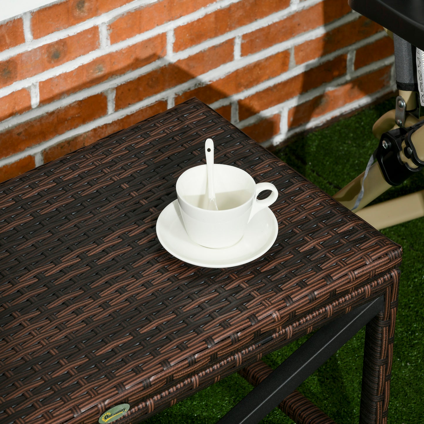 PE Rattan Garden Side Table, Outdoor Coffee Table with X-Shape Frame, Mixed Brown