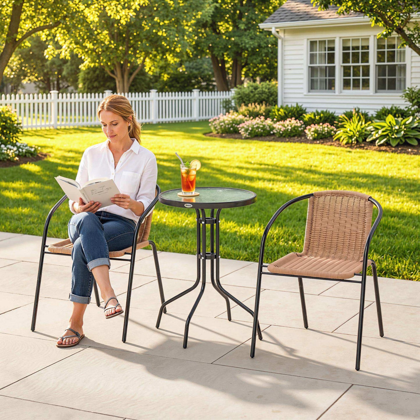3 Pieces Rattan Bistro Set - Brown