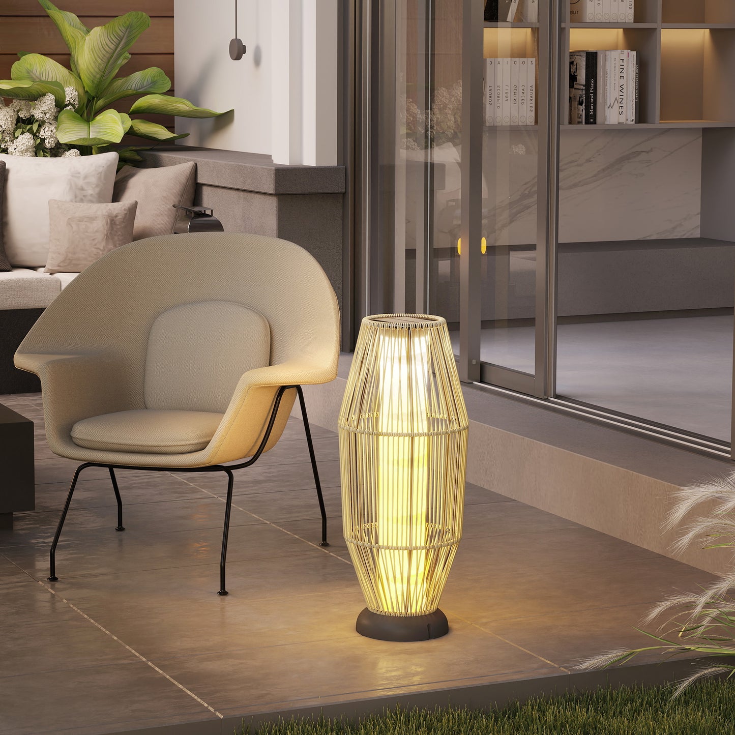 Garden Rattan Lamp, 72 cm Tall Solar Rattan Floor Lamp, Solar Garden Light with Auto On/Off LED, IP44 for Outdoor, Porch