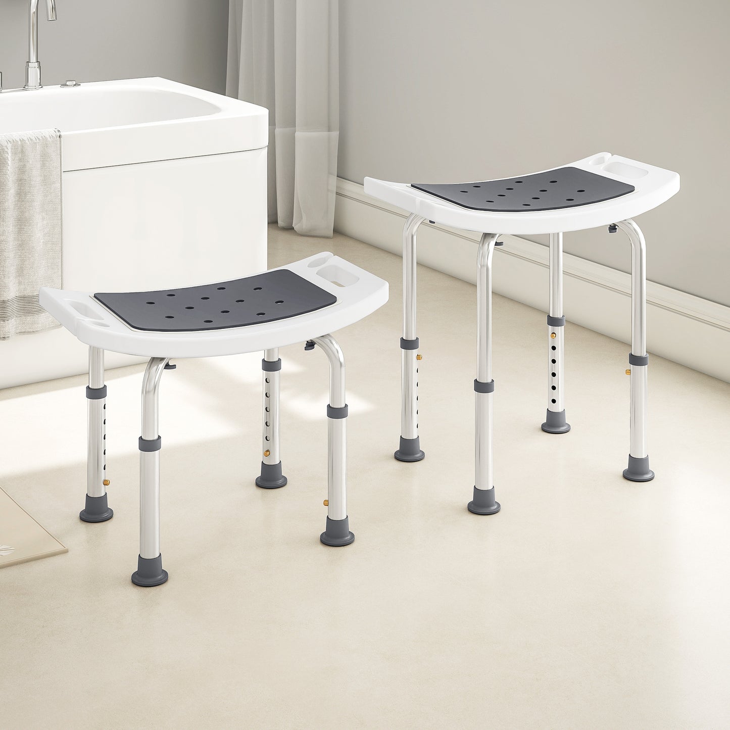 Shower Chair, Adjustable Height Shower Stool with Aluminium Frame and Non-Slip Feet
