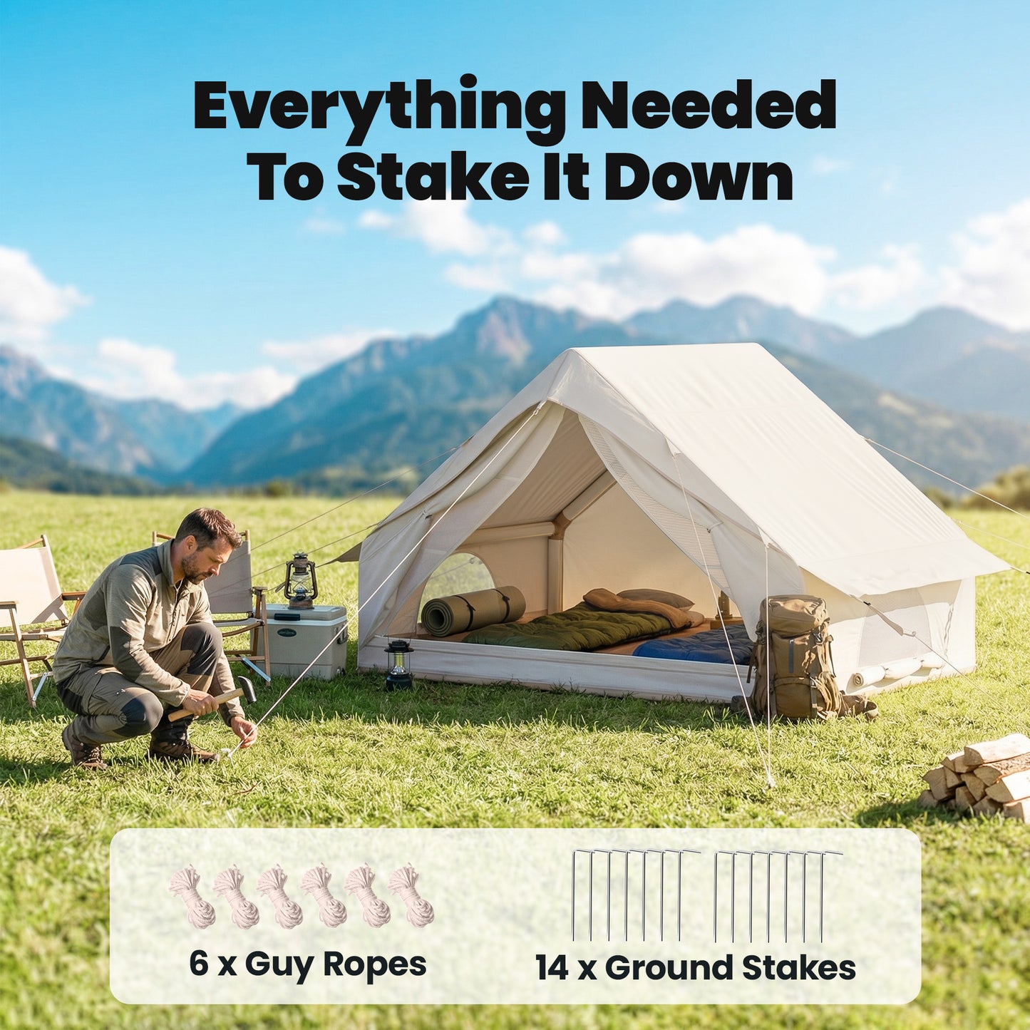 Inflatable Tent Waterproof for Camping Blow Up Tent with Pump Carry Bag for 2-4 Person, Beige