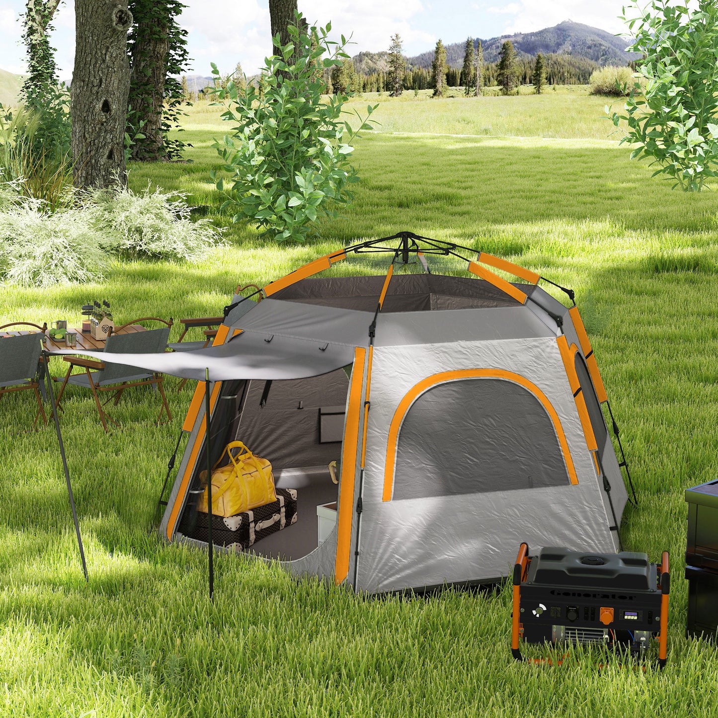 Instant Pop Up Camping Tent, 2/3/4 Person Easy Setup Dome Family Tent with Vestibule, Rainfly, 4 Mesh Windows & 2 Doors