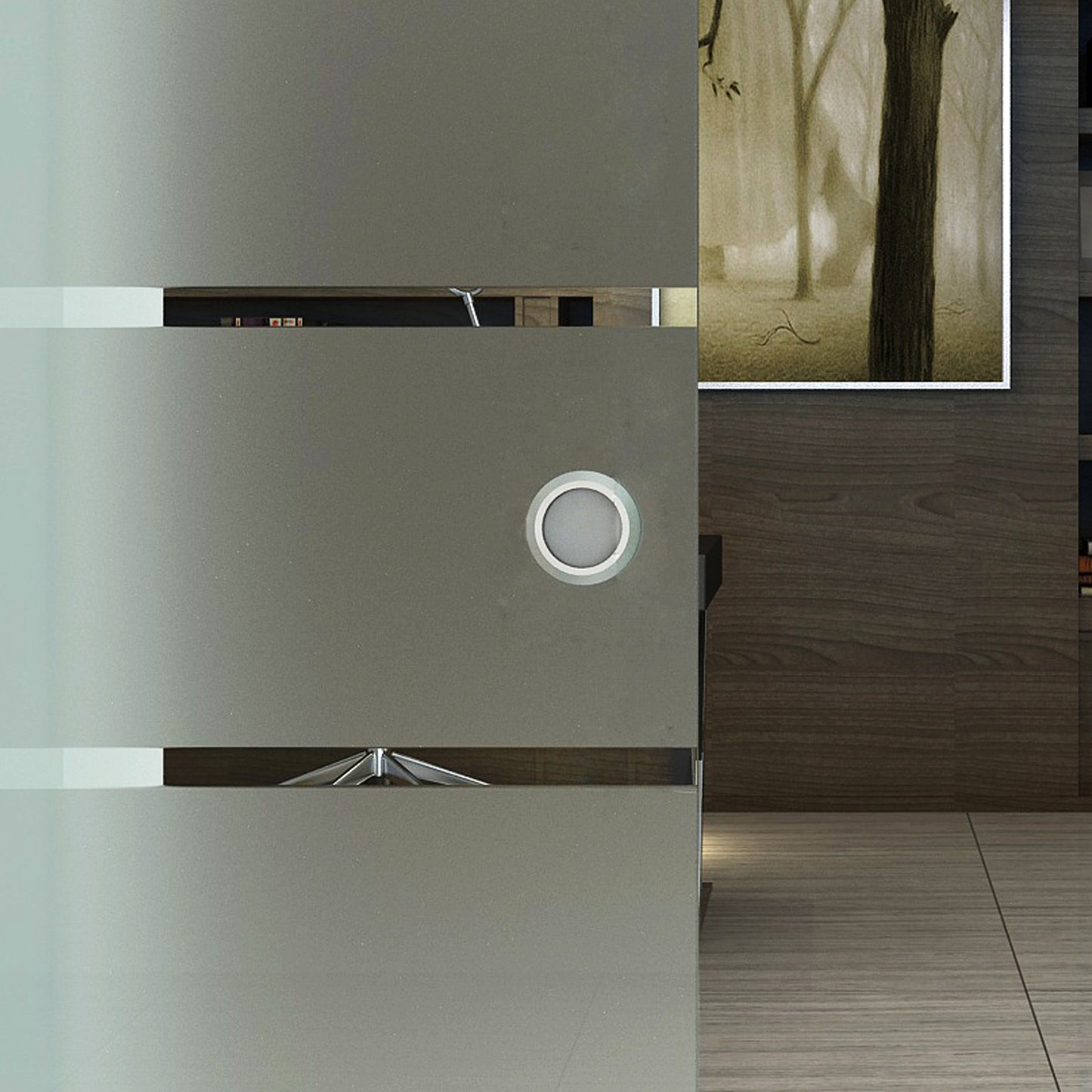 90cm Sliding Glass Door with Hardware Track Kit, Frosted Tempered Glass with Stripe Pattern, Round Handle