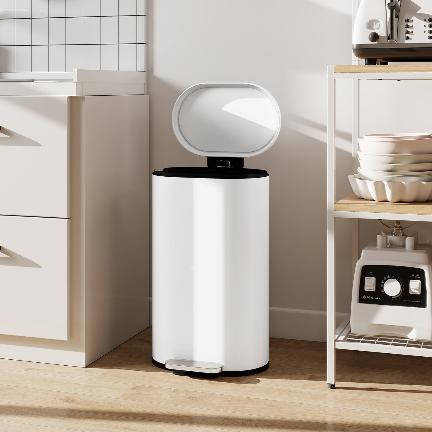 30 L Modern Curved Kitchen Bin - Cream