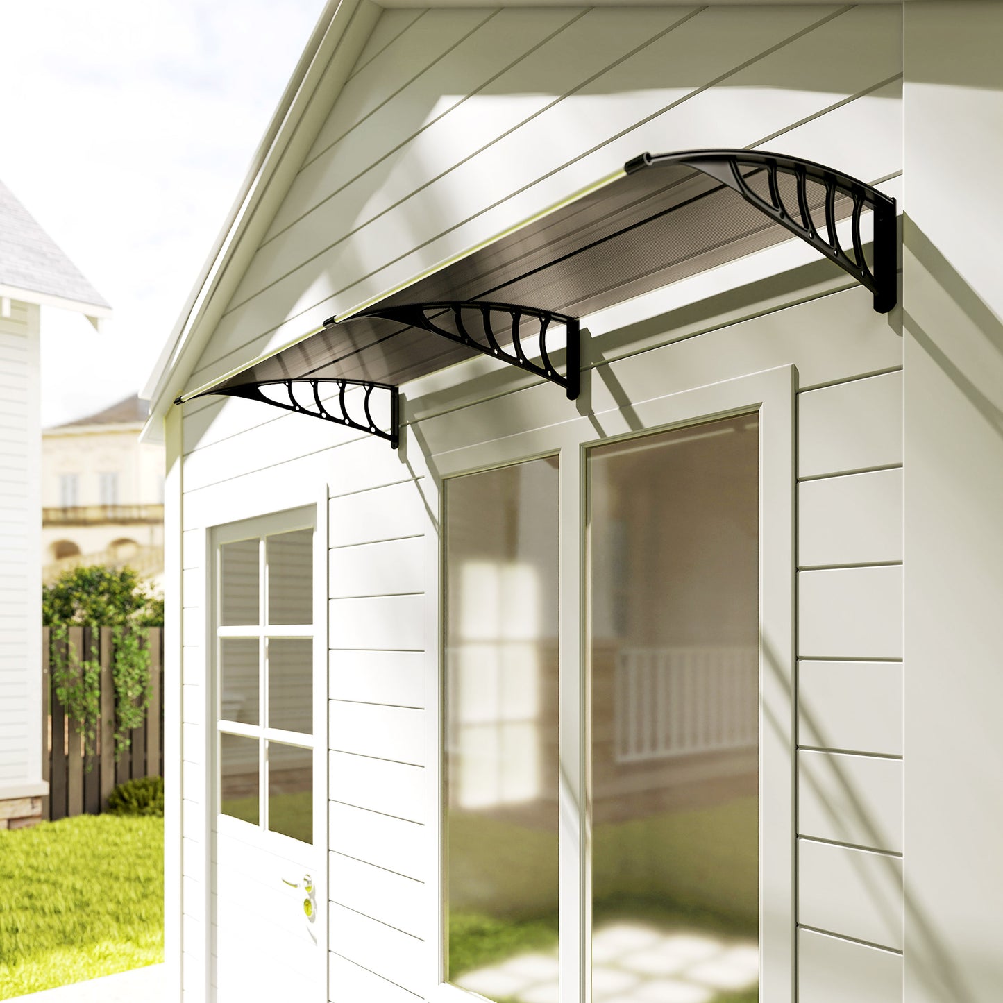 Front Door Canopy, Outdoor Awning, Rain Shelter, 200 x 96cm, Brown