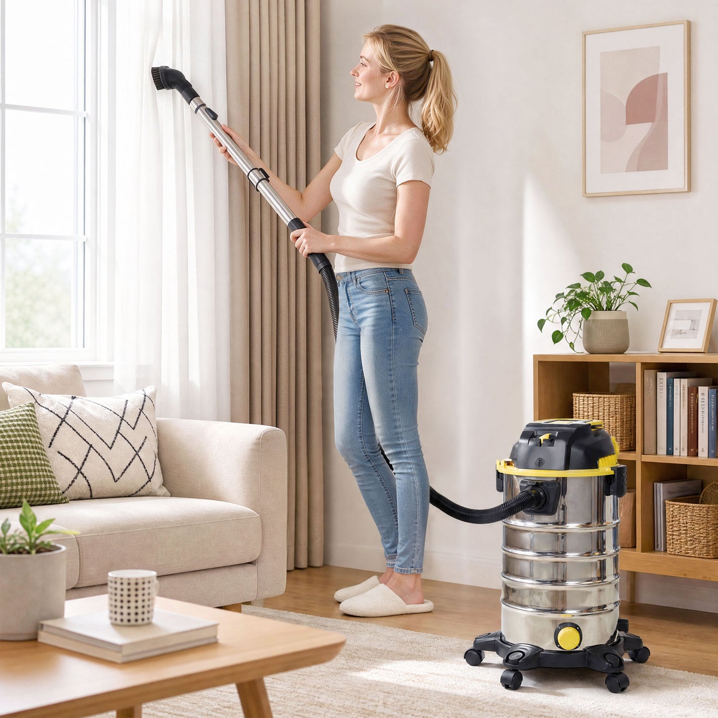 1400W Vacuum Cleaner, 3-in-1 Wet and Dry Vacuum Cleaner with Blowing Mode and 30L Stainless Steel Tank, Yellow