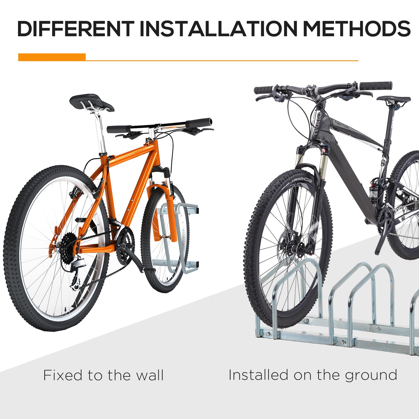 Bike Stand Parking Rack Floor or Wall Mount Bicycle Cycle Storage Locking Stand 145L x 33W x 27H (5 Racks, Silver)