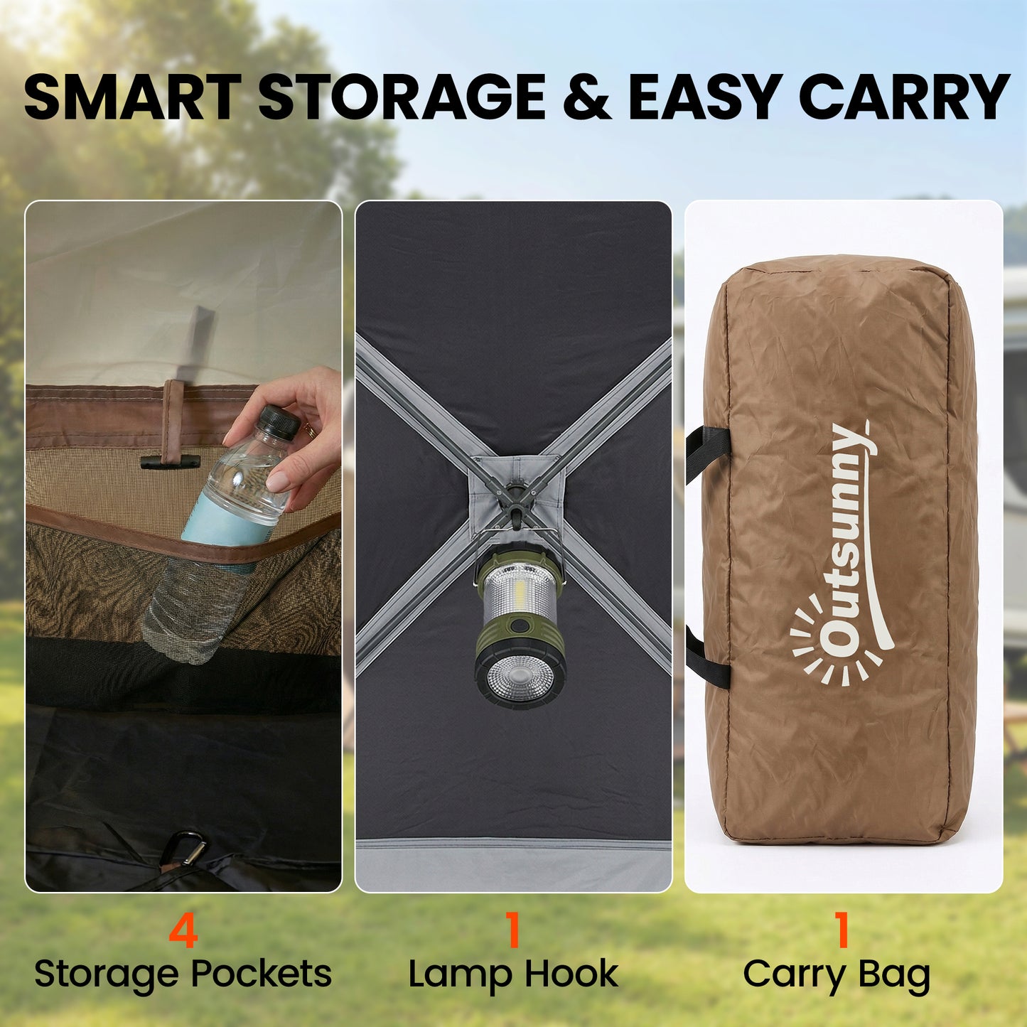 Cabin Tent Waterproof Camping Tent with Two Room for 4 Person Brown