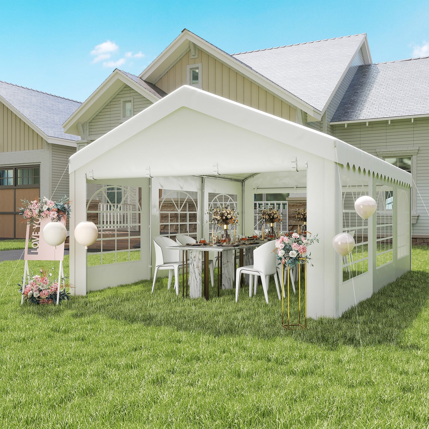 6m x 4m Heavy Duty Garden Gazebo for Parties, Wedding and Events, White